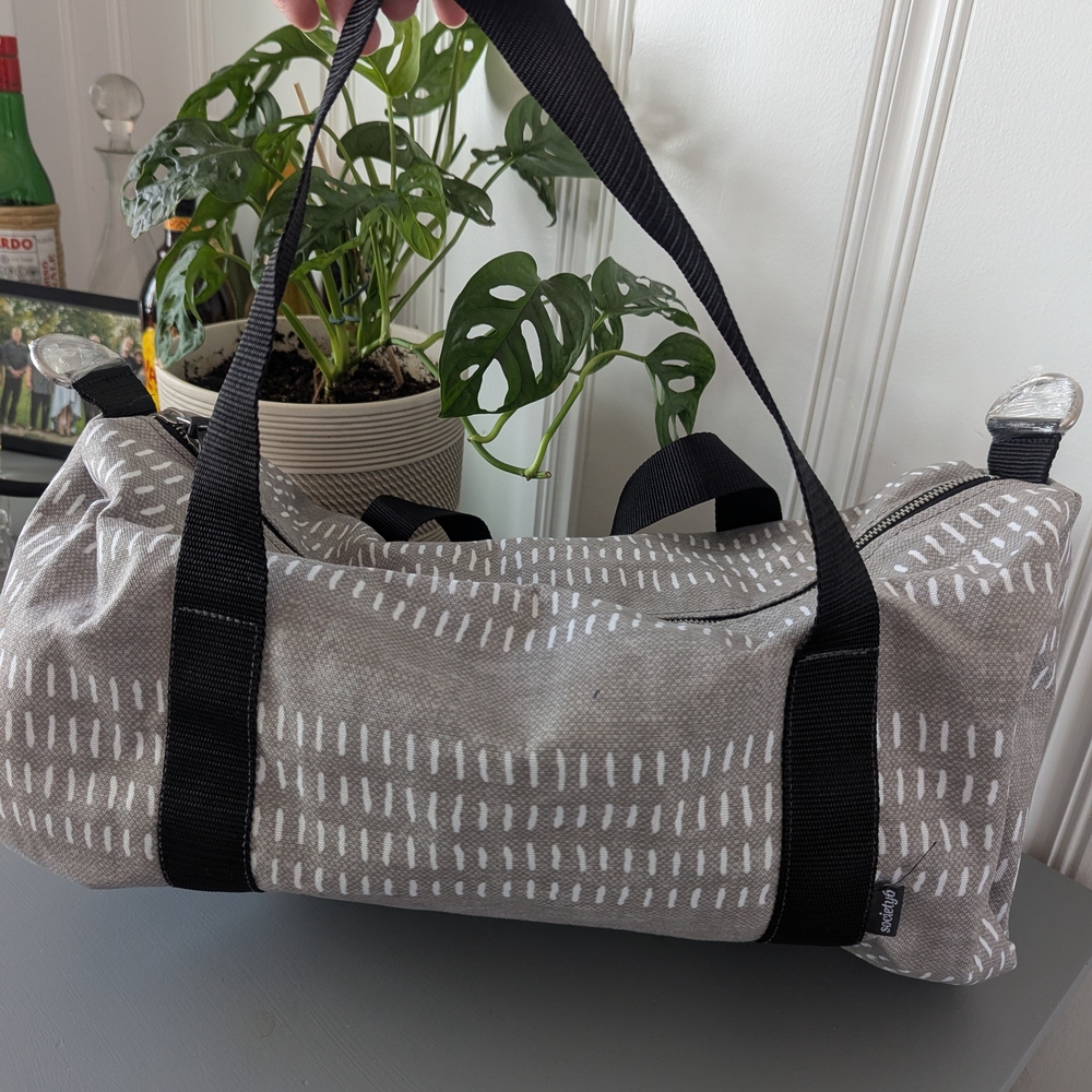 Gray Patterned Canvas Duffle Bag - Picture 8 of 15